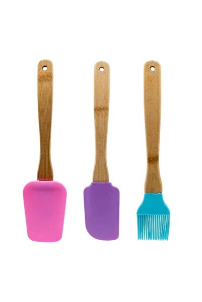 Duravel Silicone and Bamboo Kitchen Utensil Set, 3 Pieces, Spatulas and Basti...