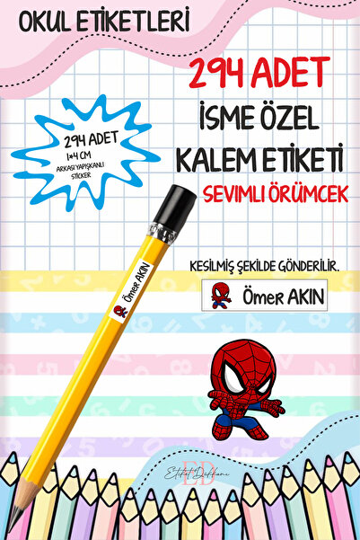ETİKETİM Okul Etiketi Kalem Etiketi İsimli Kişiye Özel Sevimli Örümcek 294 ADET