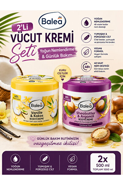 BALEA 2'li Vücut Kremi Seti 500 ml + 500 ml | Vanilya Hindistan Cevizi & Shea...