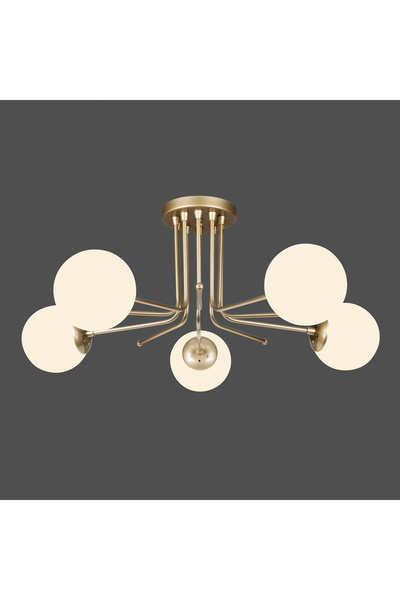 Destie 5'Lİ Tavan Lambası Modern Avize Beyaz Glop Camlı Salon - Yemek Masası Avizesi 5xE14 Duylu