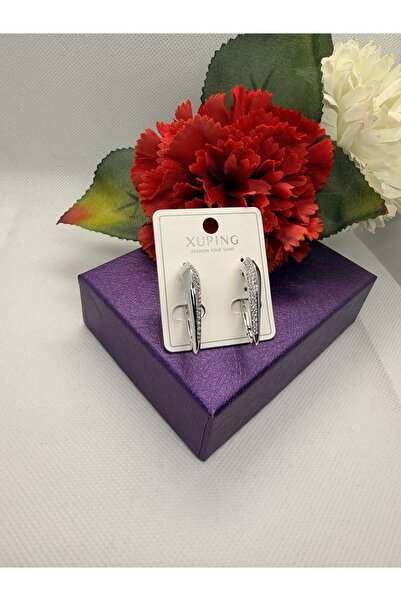 XUPING JEWELRY Silver Color Steel Earrings with Zircon Stones and Double-Side...
