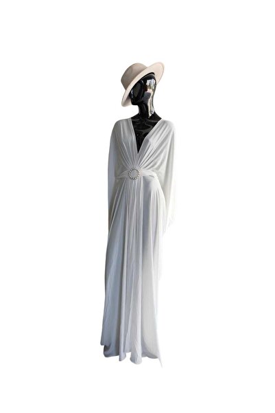 diğer 111 Serena Beyaz Kaftan, Şifon Beyaz Kaftan, Incili Beyaz Kaftan, Şık P...