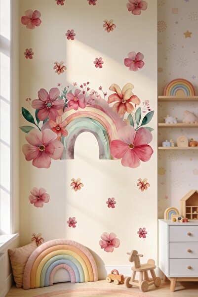 MSticker Watercolor Rainbow Floral Wall Sticker |   70 Pieces Large Size Chil...