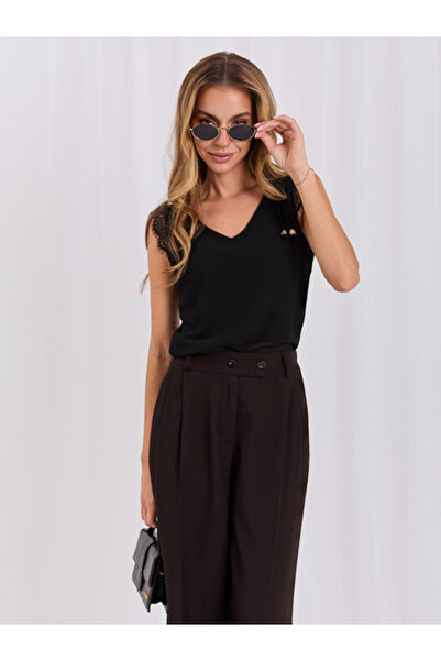 Italy Moda Top Dama Decolteu in V, Poliester, ITALY MODA, Negru