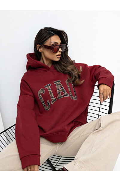 rue parıs Women's Sweatshirt, RUE PARIS, Cotton, Long Sleeve, Bordeaux, model...