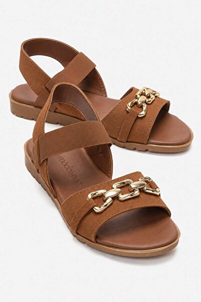 CCWAY AYAKKABI Single Buckle Ribbed Women's Sandals Taba