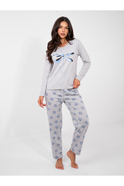 Forever Pink Pijama Dama, Forever Pink, Bumbac, Maneca lunga, Gri, model DU-P...