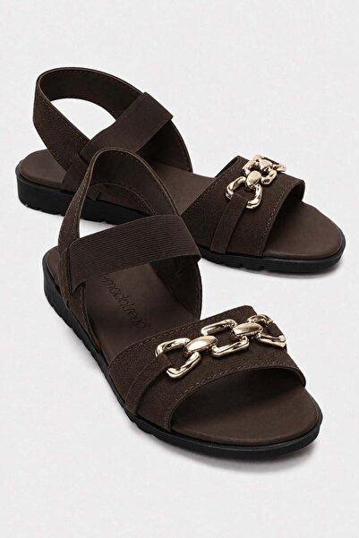 CCWAY AYAKKABI Single Buckle Ribbed Women's Sandals Brown