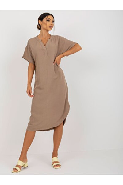 Och Bella Γυναικείο Φόρεμα, Och Bella, Βαμβακερό, Oversized, Σκούρο Μπεζ, μον...