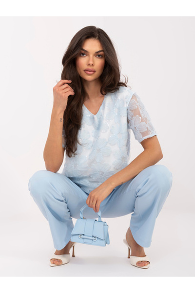 LAKERTA Γυναικεία Μπλούζα, LAKERTA, Βαμβακερή, Κοντομάνικη, Ανοιχτό Μπλε, μον...