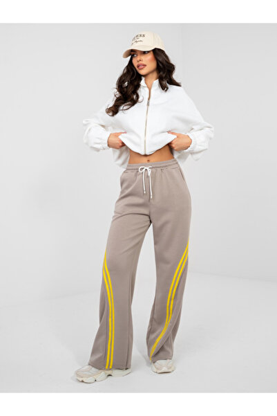 rue parıs Pantaloni Trening Dama Dreapta, Guler inalt, RUE PARIS, Bej Casual ...