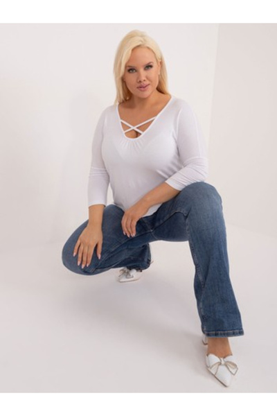 Basic Feel Good Bluza Dama Maneca 3/4, Decolteu in V, BASIC FEEL GOOD, Alb El...