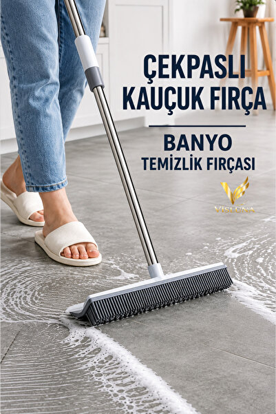 VİSLUNA Çekpaslı Kauçuk Fırça Mop Çok Amaçlı Zemin Temizleme Fırçası Ev Banyo...