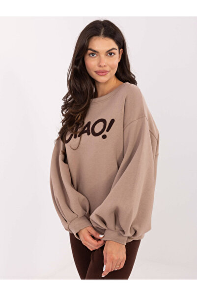 rue parıs Women's Sweatshirt, RUE PARIS, Cotton, Long Sleeve, Dark Beige, mod...