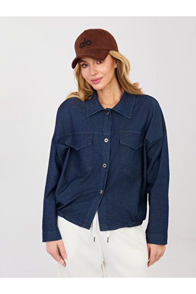 rue parıs Women's Shirt, RUE PARIS, Cotton, Long Sleeve, Navy Blue, model IT-...