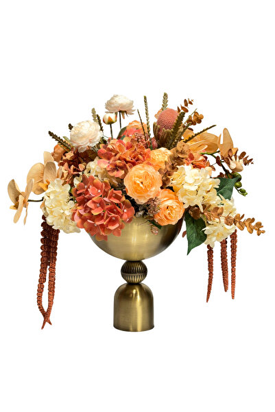 Lara Decor Eskitme Saksılı Somon Oranj Çiçek Aranjmanı
