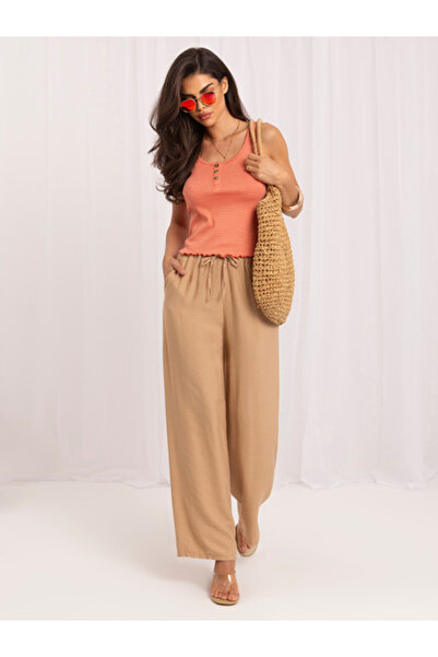 Italy Moda Pantaloni Dama Lunga, Larga, ITALY MODA, Camel Model MO-SP-2606.87