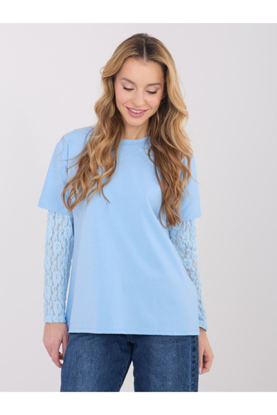 Italy Moda Bluza Dama Maneca lunga, Dantela, ITALY MODA, Albastru