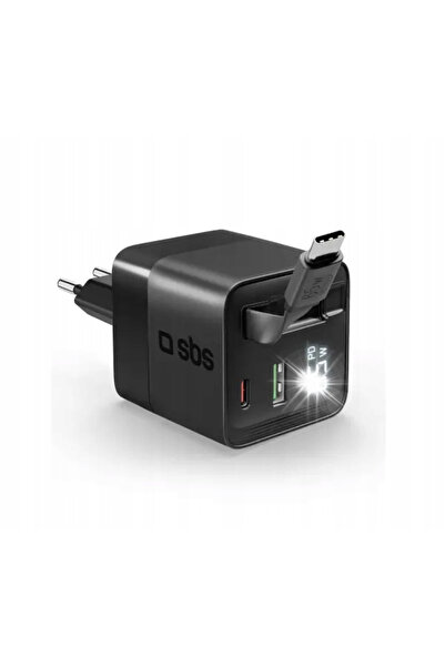 SBS Încărcător de rețea WALL GaN 65W LCD USB / USB-C + cablu USB-C