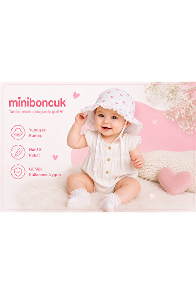 miniboncuk قبعة شمسية للأطفال مزينة بالدانتيل على شكل قلب باللون الوردي