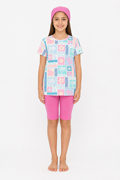 Lyrax 42507-26 Girls' Short Sleeve Sea Set Including a Cap, Digital Patterned...