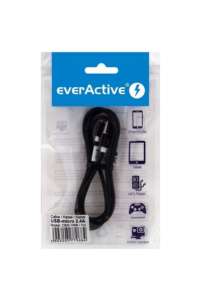 everActive Cablu Micro USB rapid 2.4A, cablu siliconic rezistent, 100 cm, înc...