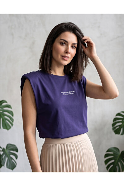 Collezione Women's 100% Cotton Crew Neck Sleeveless T-Shirt with Padded Shoul...