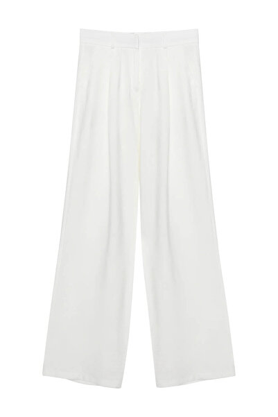 Quzu Yüksel Bel Ecru Women's Fabric Trousers 70827