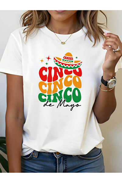 45 BPM Women's T-Shirt - CINCO Letter Print Short Sleeve Crew Neck Top, Sprin...