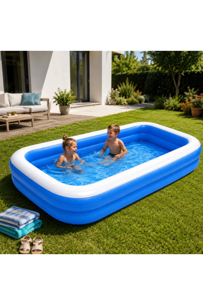 novim Piscina gonflabilă de familie 200x120x40 cm – 2 inele, PVC rezistent, p...