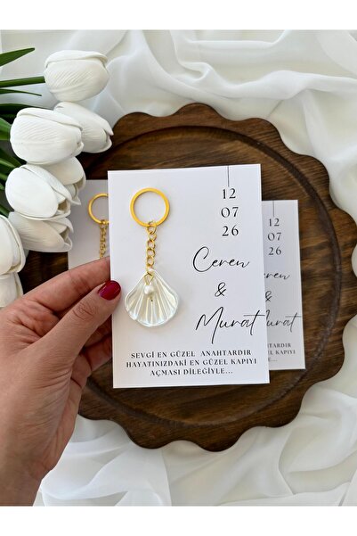 Hediye Dükkanım Hediyelik 20 Adet İncili İstiridye Anahtarlık Söz Nişan Nikah...