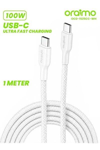 oraimo Charging Cable BroidLine Fabric USB-C to USB-C 1m 100W - White