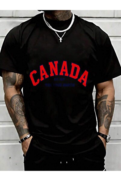 En22 تي شيرت رجالي كاجوال بطبعة جرافيك من Canada Est 1867 The True North بالل...