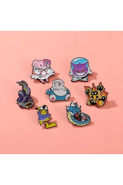 Choice MINISO 7PCS 7pcs Pokemon Lapel Pins Set Pikachu Snorlax Gyarados Genga...