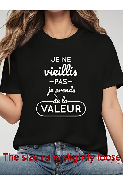 NOURAM تي شيرت نسائي بتصميم فرنسي 'JE NE Vieillis PAS Je Prends De La VALEUR'...