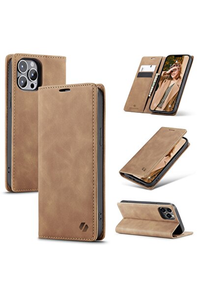NO BRAND Husă tip carte pentru iPhone 13 Pro, Spacecase Wallet, moale, din piele