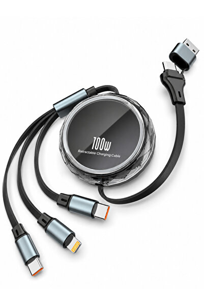 Deppo Trend 100W Lightning/Type-C Uyumlu USB/Type-C Girişli Makaralı Taşınabi...