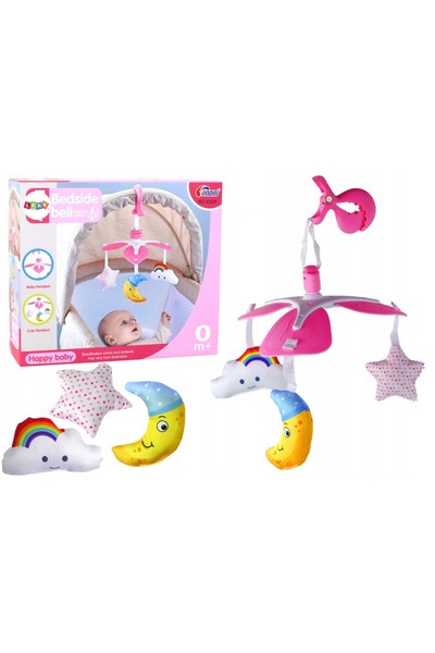 LeanToys Carusel pentru pătuț, cu baterii, clemă universală, pandantive de pl...