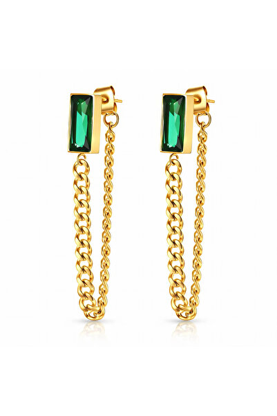 OEM Emerald Dual Edge gold earrings, stainless steel, with cubic zirconia, 18...