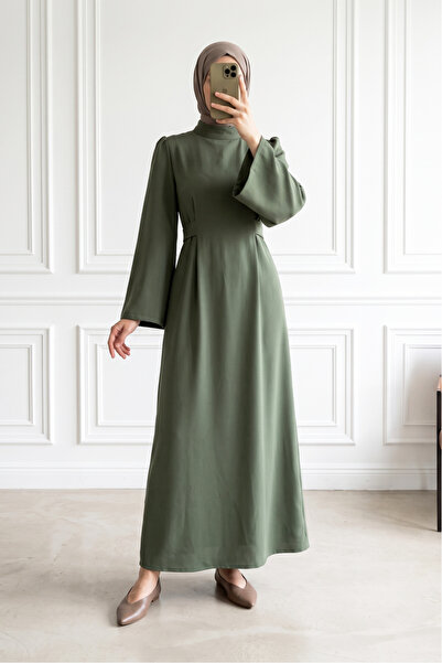 MODAQU Tie-Waist Long Dress with Back Zipper - Khaki