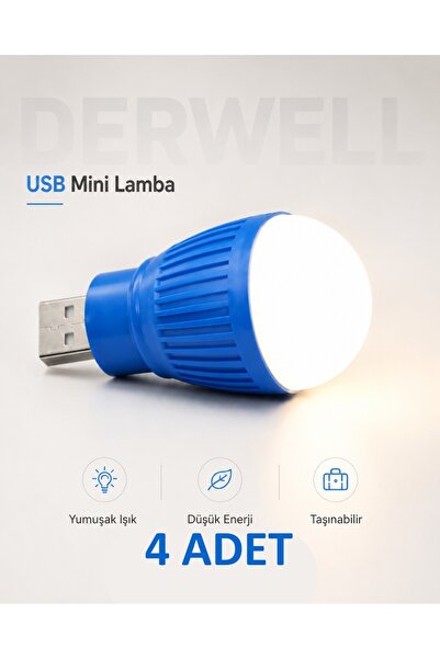 Derwell USB Mini Led Lamba Taşınabilir Pratik Gece Lambası Tak Çalıştır Kamp ...