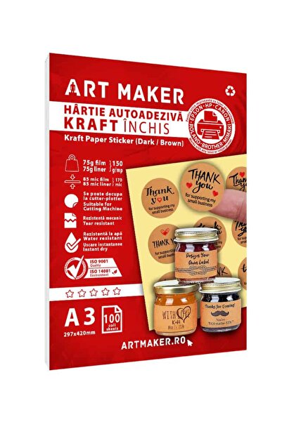Art Maker Hartie Autoadeziva Kraft inchis, A3, 100 coli