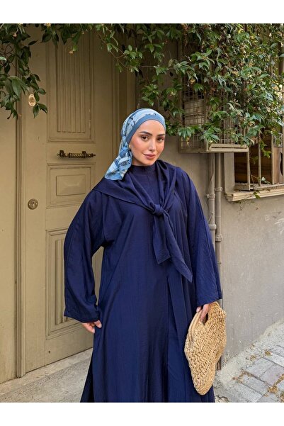 REMA BUTİK Women's Strawberry Fabric Oversize Cut Shawl Abaya Pants 3-Piece Set