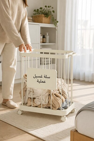 Generic 1 Pp Steel Rolling Laundry Basket Wheels Large Capacity Push Handle L...