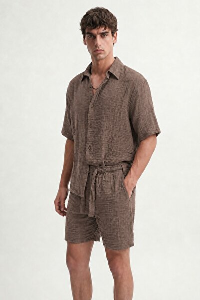 Antioch Light Brown Wrinkled Look Men's Shirt