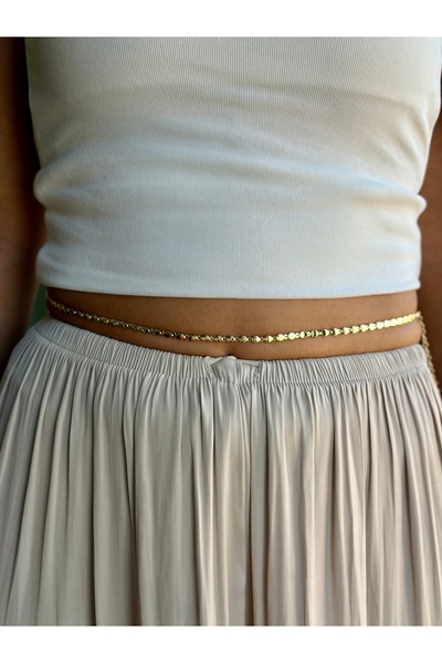 Emine seker jewelry Yuvarlak 14k kaplama Gold Bel Zinciri (90+5cm)