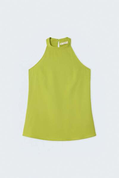 Sateen Halter Neck Blouse - Oil Green
