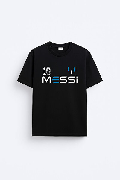 cesita Μπλουζάκι Lionel Messi με στάμπα από βαμβάκι σε μαύρο χρώμα