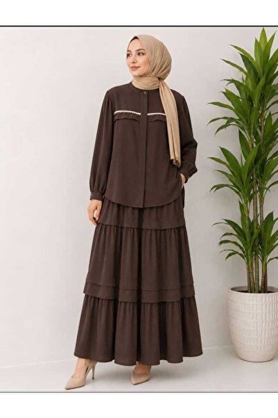 Armine TREND Hakim Collar, Chest Embroidered Shirt, Elastic Waist, Ruffled Skirt