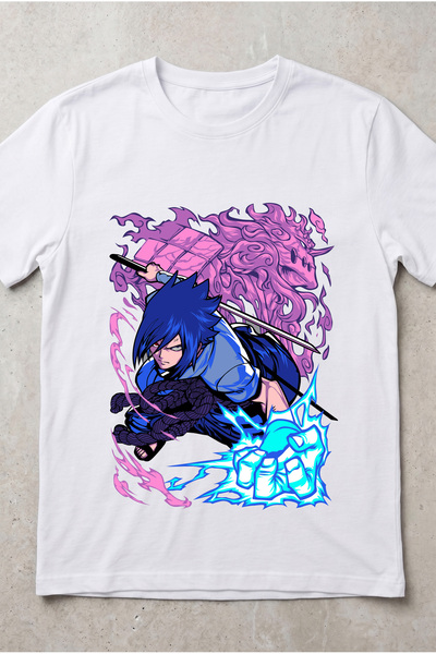 Silkensoul Naruto Sasuke Uchiha Anime Printed Standard Cut Unisex Tshirt